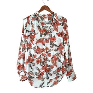 ❤️5/$25 Target A New Day Sheer Polyester Floral Button Front Blouse Blue Small